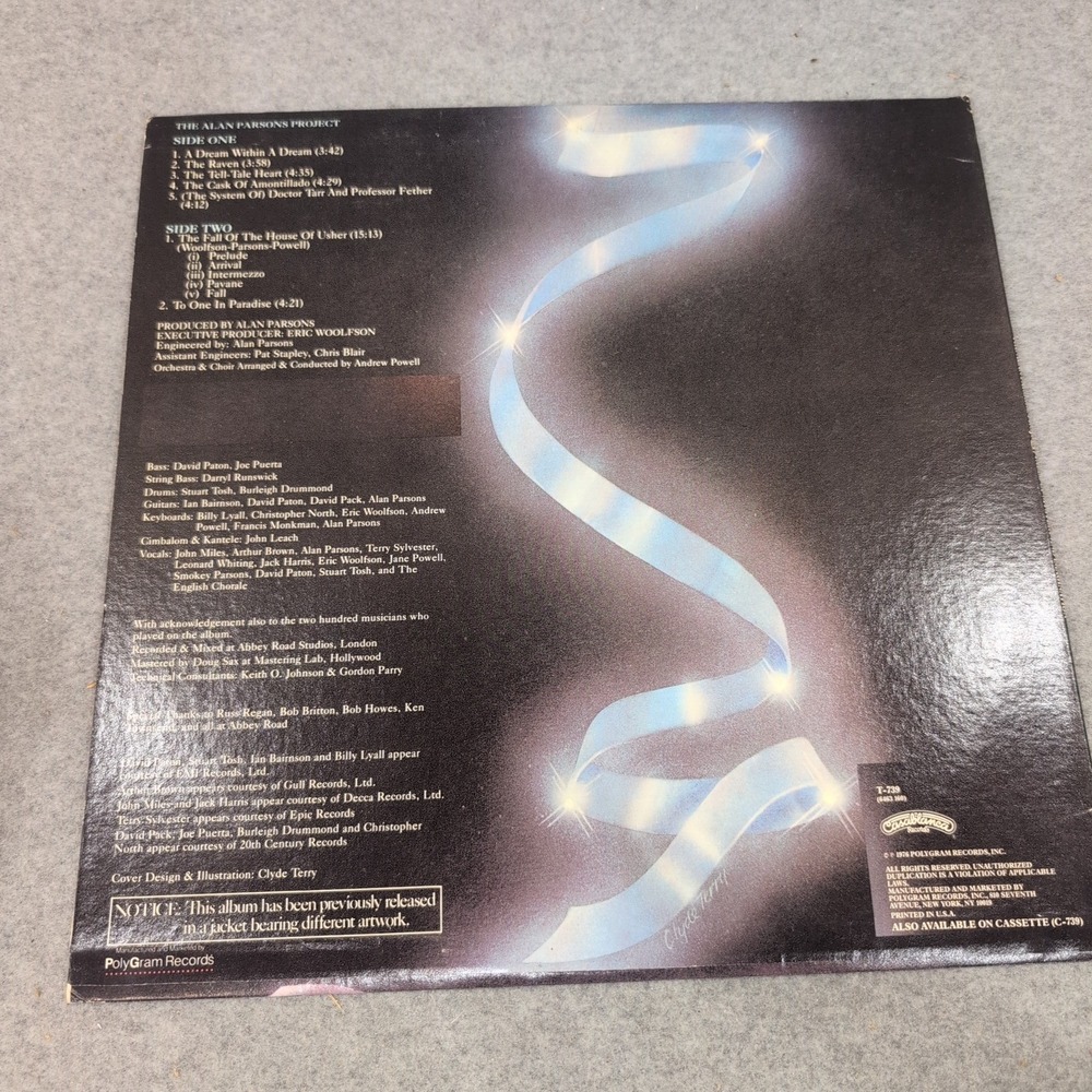 The Alan Parsons Project Tales of Mystery and Imagination Vinyl LP 1976 T-739 - Picture 2 of 4